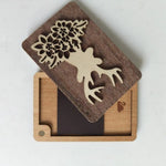 porte cartes bois floral motifs animaux clips minimaliste