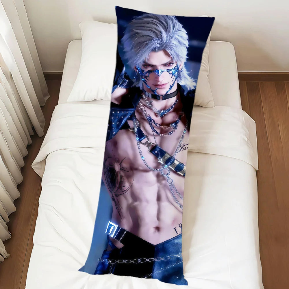 housse coussin allongée imprimé homme musclé noir gris moderne illustratif double face