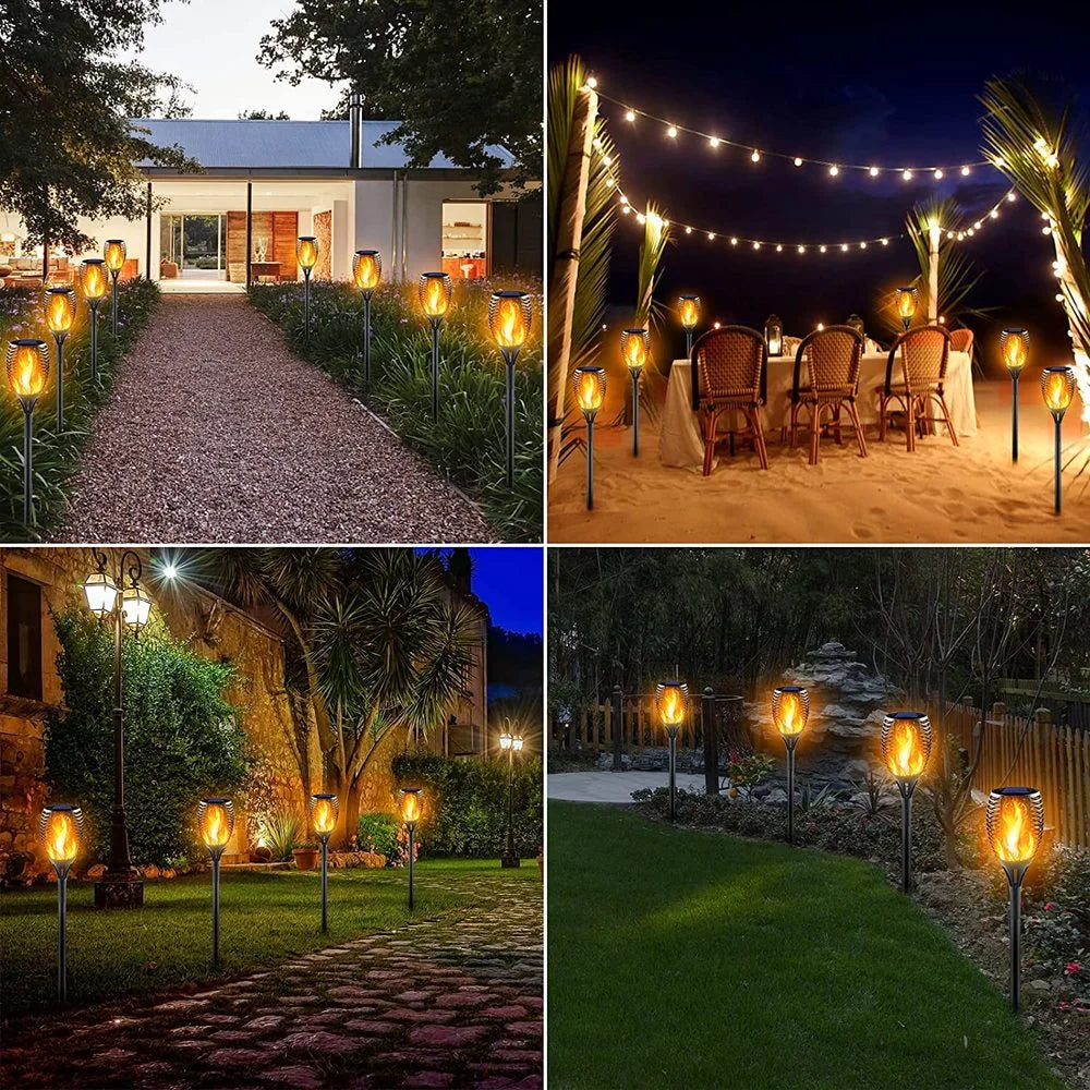 lumière solaire led flamme noire extérieure moderne jardin patio piscine