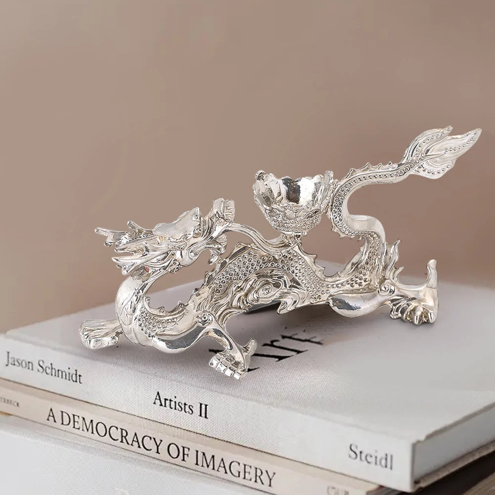 statuette dragon argenté détails complexes motifs floraux traditionnel asiatique décoration intérieure accessoire maison figurine