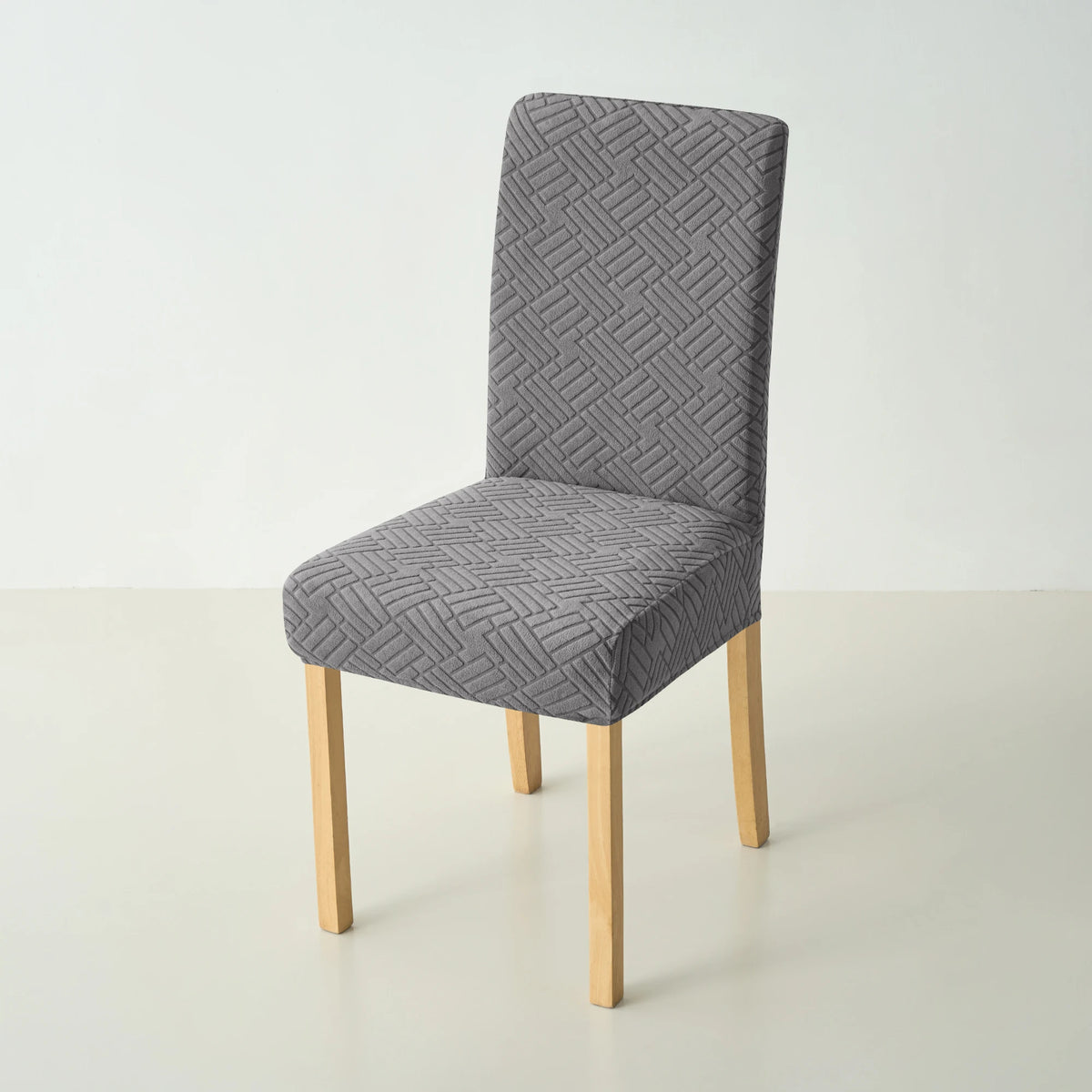 housse chaise moderne motif géométrique gris polyester anti poussière élastique banquet mariage salle manger