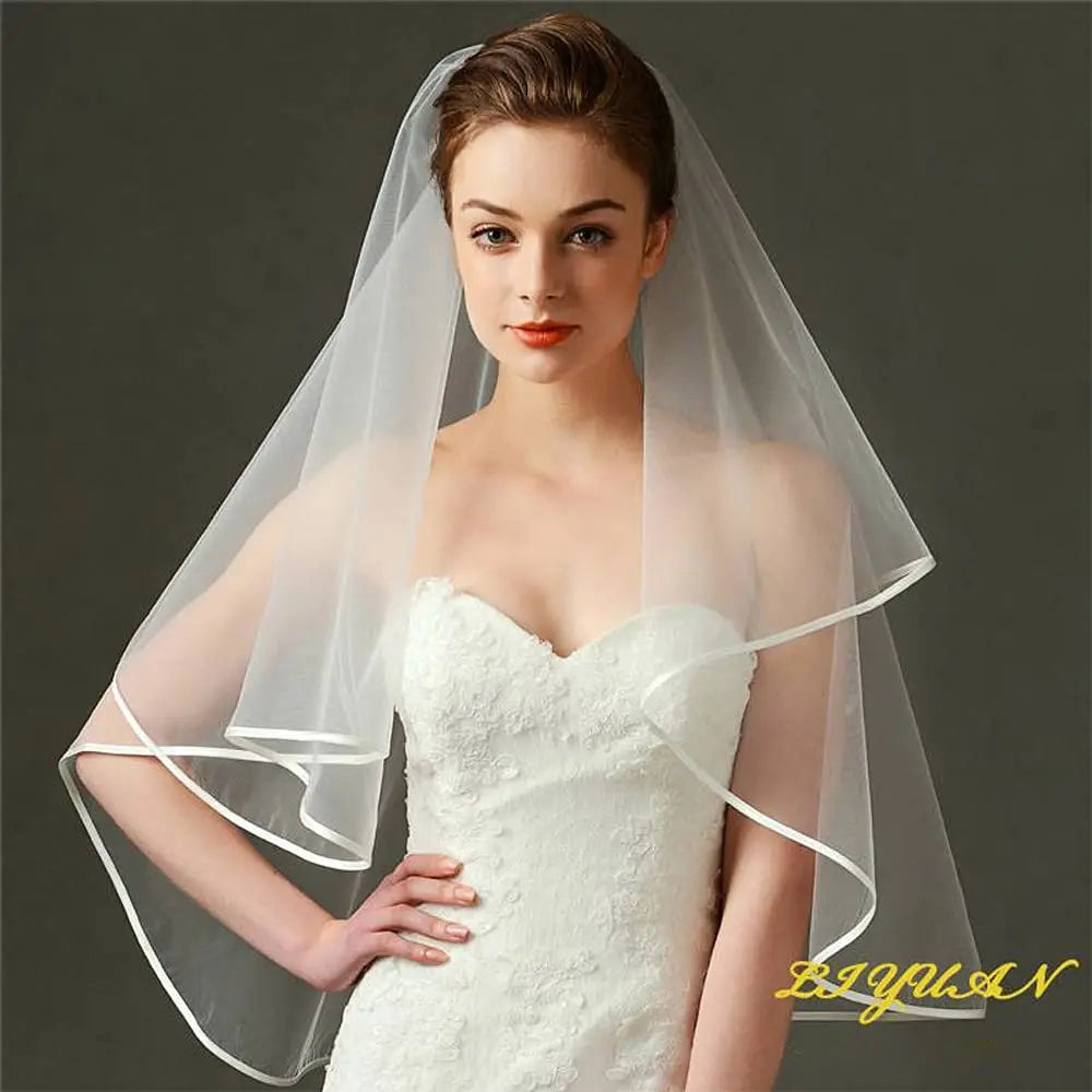voile mariée tulle blanc double couche ruban bordure peigne attachement classique femme festive