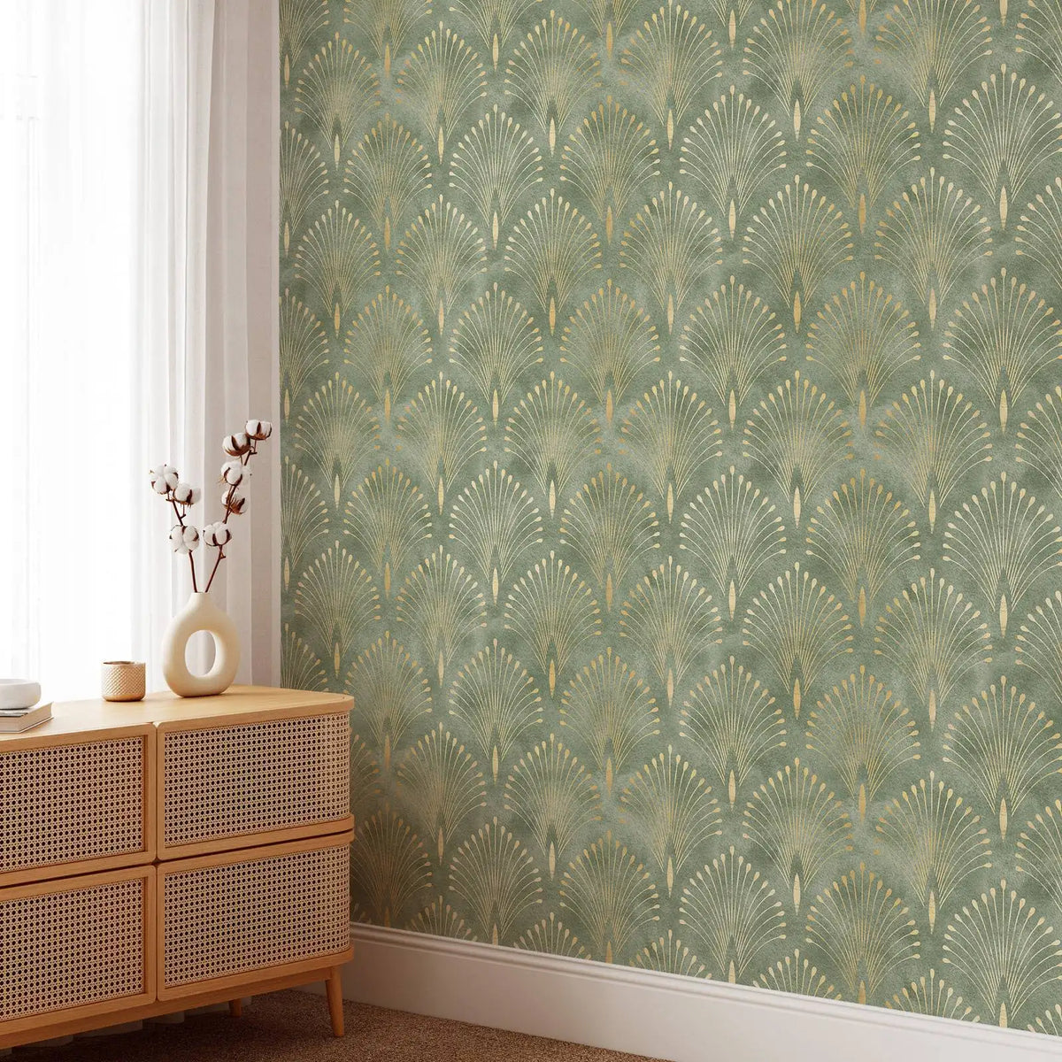 papier peint art déco feuilles dorées vert auto adhésif moderne salon chambre enfants imperméable