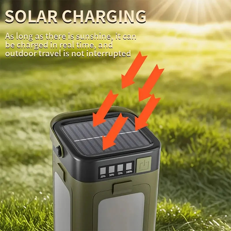 lampe solaire multifonctionnelle vert olive rechargeable camping affichage numérique usb type