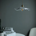 lampe suspendue moderne violet rose transparent feuilles ouvertes effet ondulé art déco chaîne métallique