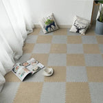 tapis modulable carreaux texturés damier gris beige moderne chambre décoration minimaliste