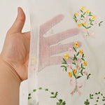 rideau blanc brodé fleurs semi transparent classique anneaux vert rose jaune beige
