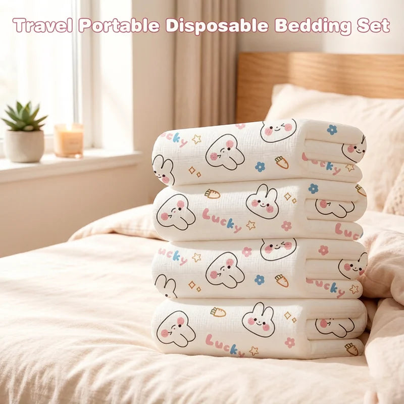 ensemble literie jetable blanc motifs colorés lapins nuages lucky élément