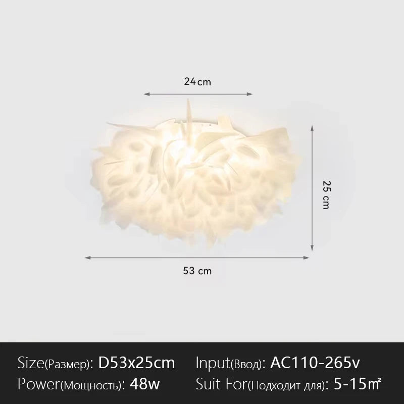 lampe suspension moderne blanc feuilles organique plaque led câbles télécommande