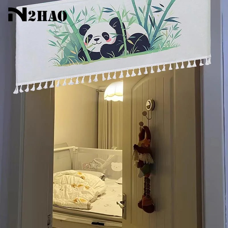 rideau porte romain animal kawaii ours panda chiot frange blanche decoration enfantine