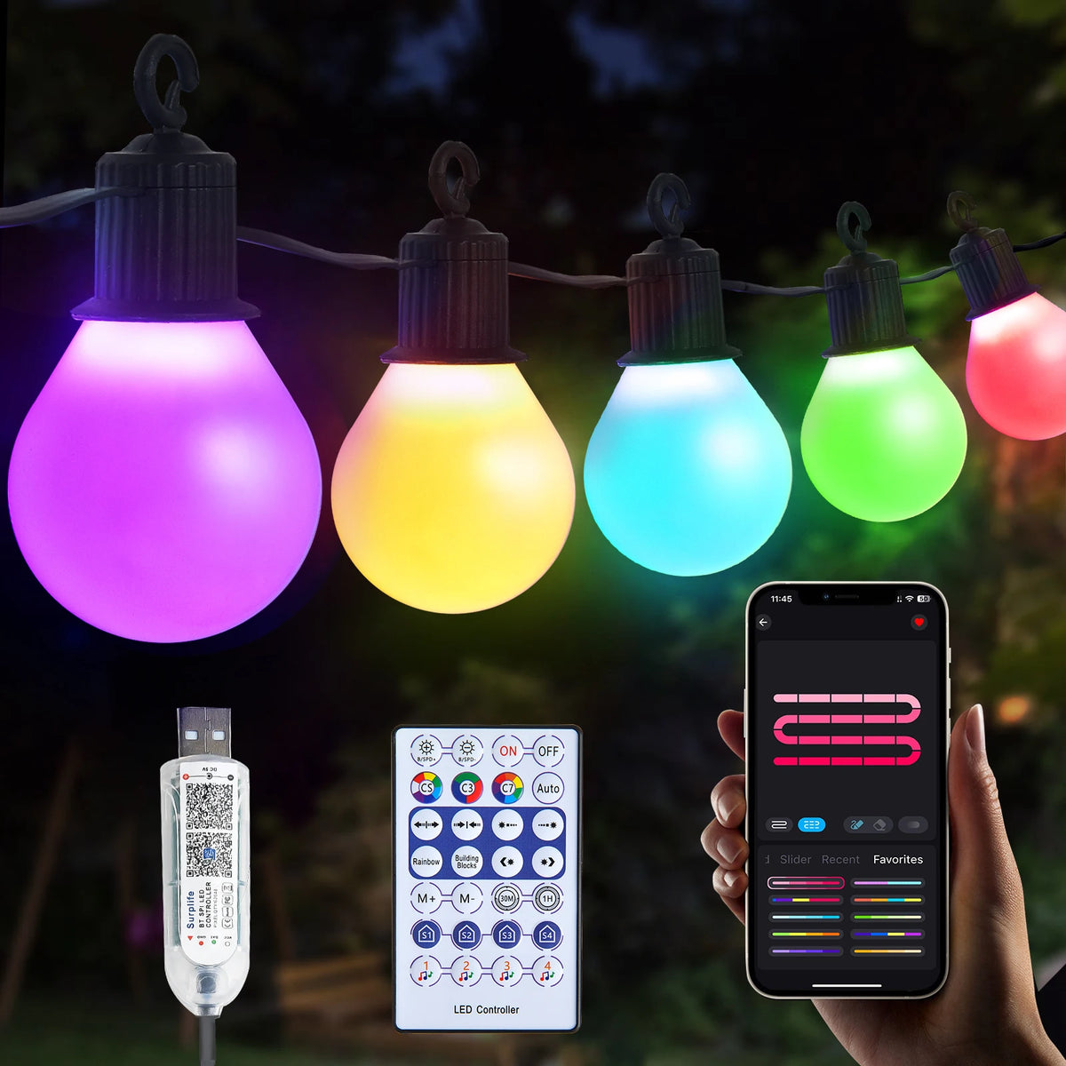 guirlande lumineuse led 15m 30m bluetooth wifi violet jaune bleu moderne clips usb