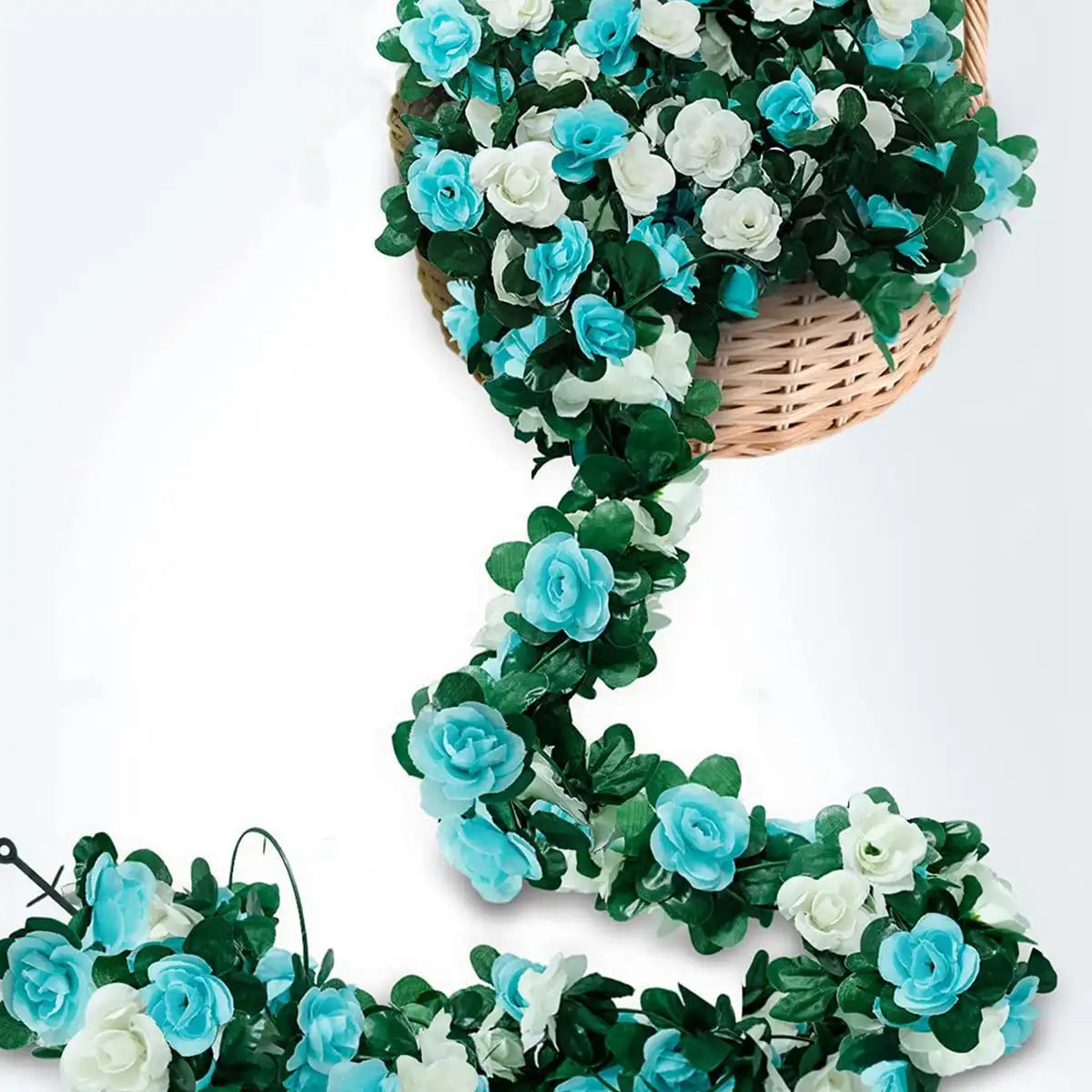 guirlande fleurs artificielles roses feuilles vertes décoration mariage fête maison jardin extérieur longue tige