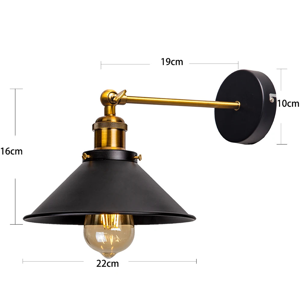 lampe murale industrielle noire réglable vintage E27 flux lumineux étude chambre salon