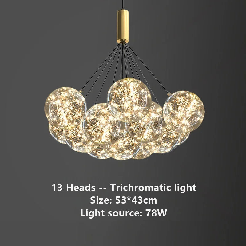 Suspension lumineuse moderne boules verre transparentes intérieur doré élégante plafonnier LED chambre restaurant