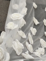 voile mariage blanc fleurs relief bord appliqué nylon polyester classique longueur cathédrale translucide femme
