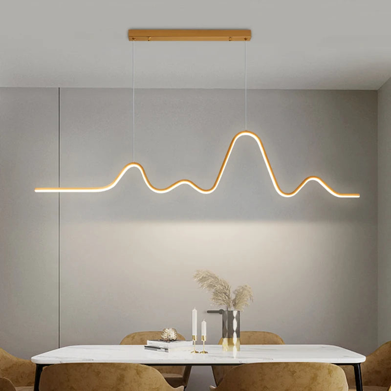 suspension moderne minimaliste luminaire vague lune forme ondulée blanc noir doré led chambre restaurant