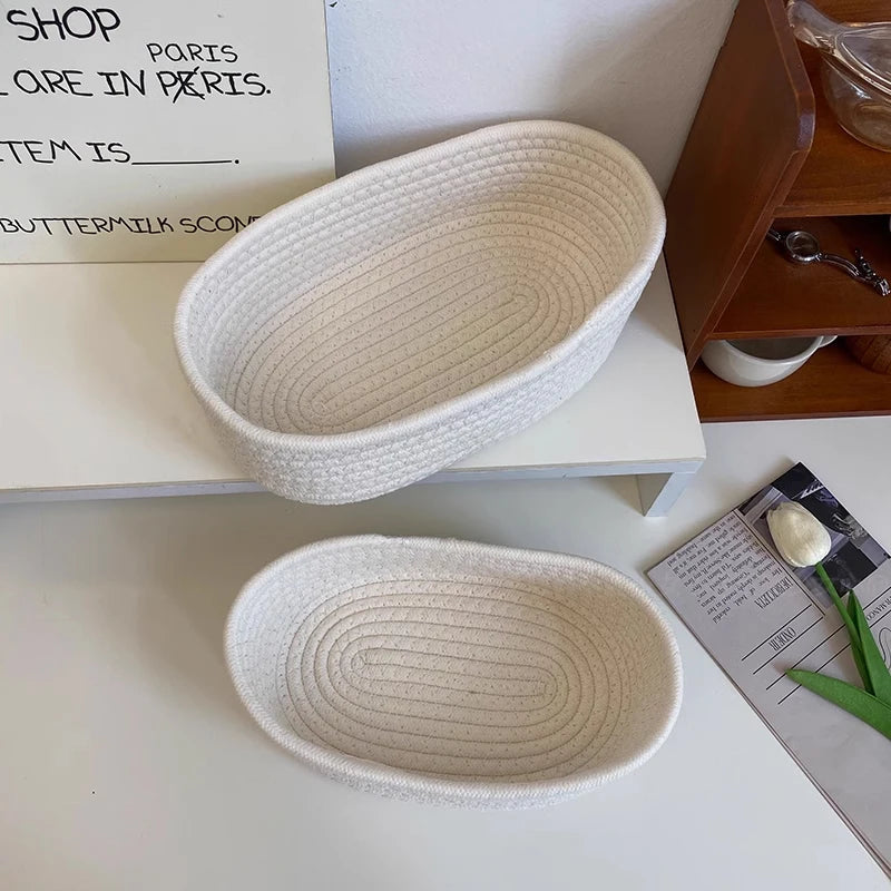 panier rangement tissé réutilisable respectueux environnement moderne beige blanc stockage rangement cosmétiques collations
