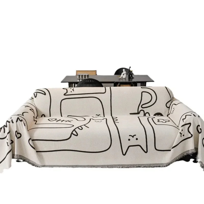 couverture canapé moderne motif chats blanc noir oreiller peluche décorative