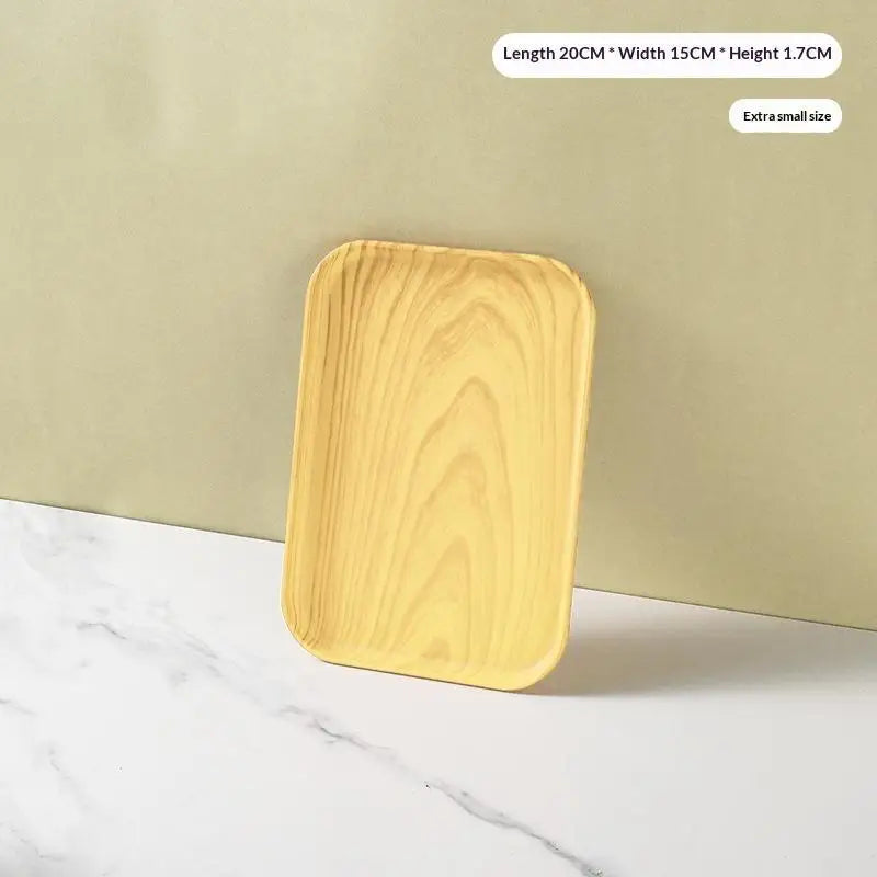 plateau service alimentaire plastique imitation bois moderne minimaliste marron clair foncé règle intégrée empilable