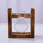 support plante verre moderne bois marron clair vase table decoration maison transparent naturel