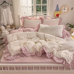 ensemble literie princesse housse couette drap taies oreiller fleurs roses romantique doux