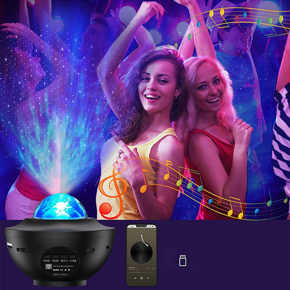 projecteur lumière étoile bluetooth télécommande couleurs dynamiques ambiance nocturne aurore boréale