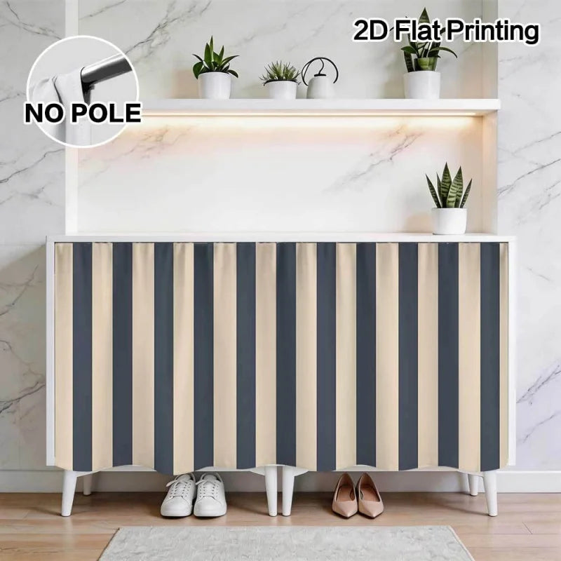 rideau autocollant rayures horizontales bleu marine beige moderne clips opaques machine wash