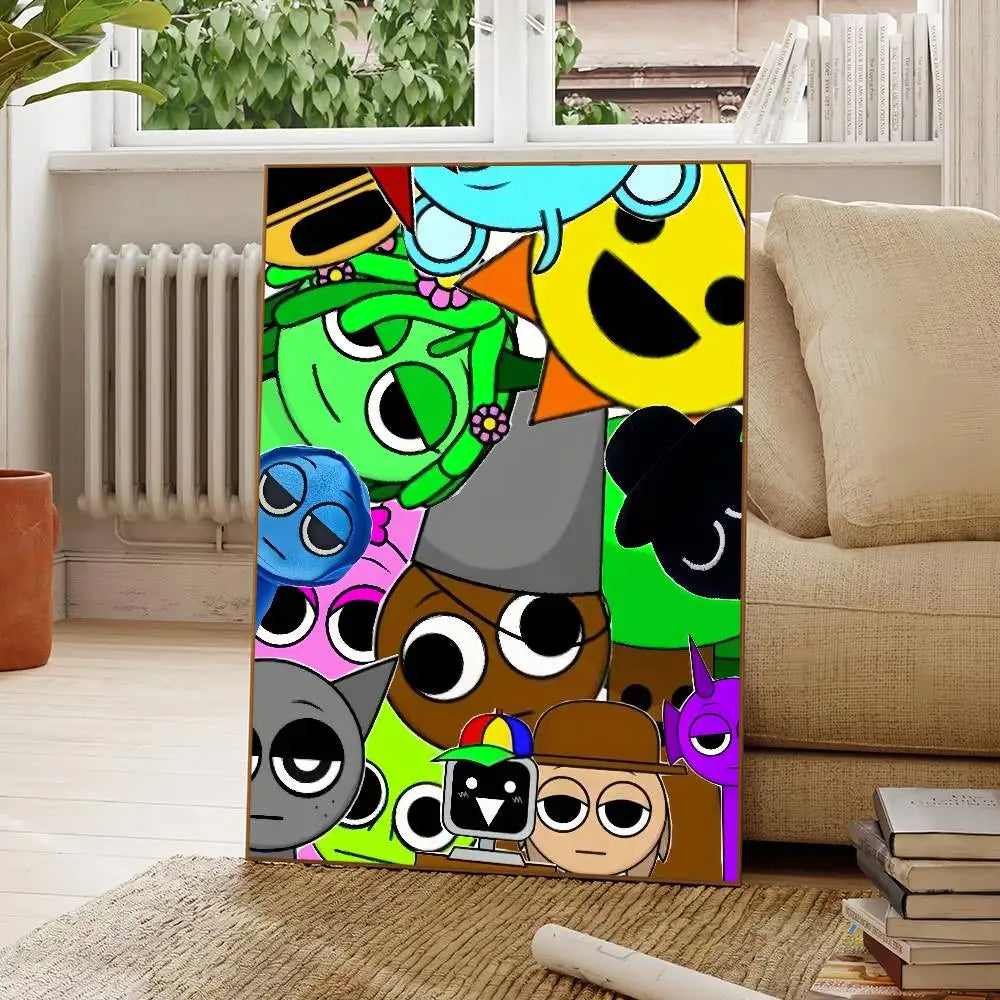 affiche poster cartoon sprunki personnages animés texte juste garçon cadre bois décoration