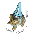 statuette grenouille peinte résine chapeau sorcière verte rouge bleue points noirs contemporaine extérieure ornement