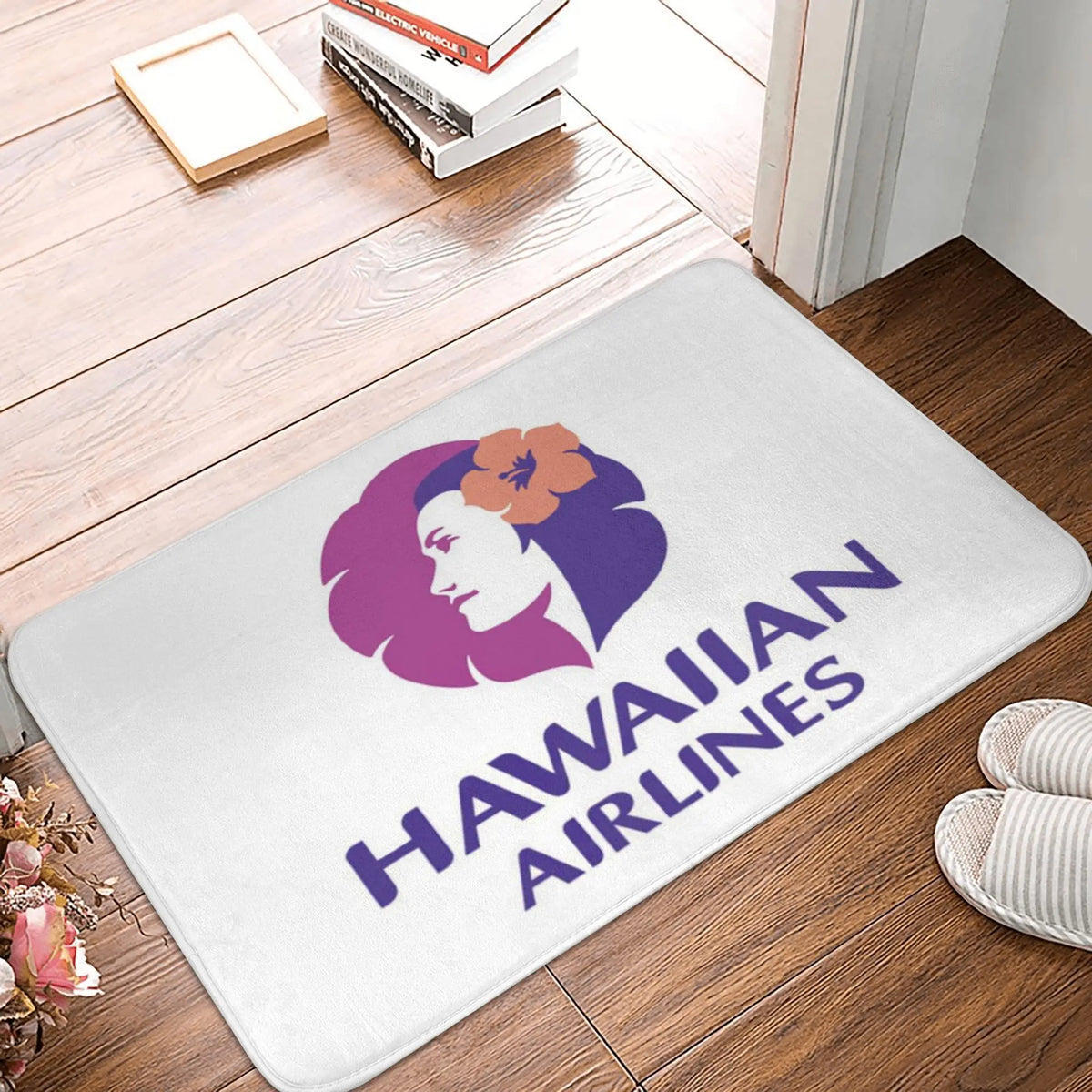 tapis antidérapant polyester coton hawaii airlines femme fleurs moderne blanc violet orange rose