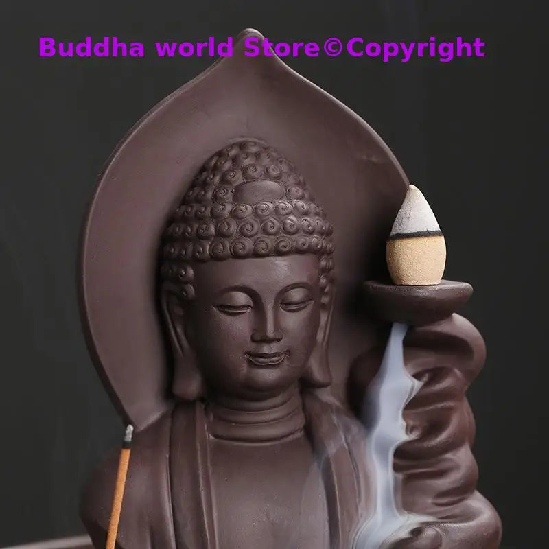 diffuseur encens bouddha forme sculptée marron relief artisanal cendre bâtonnet incense stick décoration maison