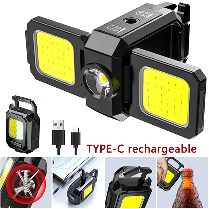 lampe torche led rechargeable clips aimant porte clés noir bleu jaune COB tactile type