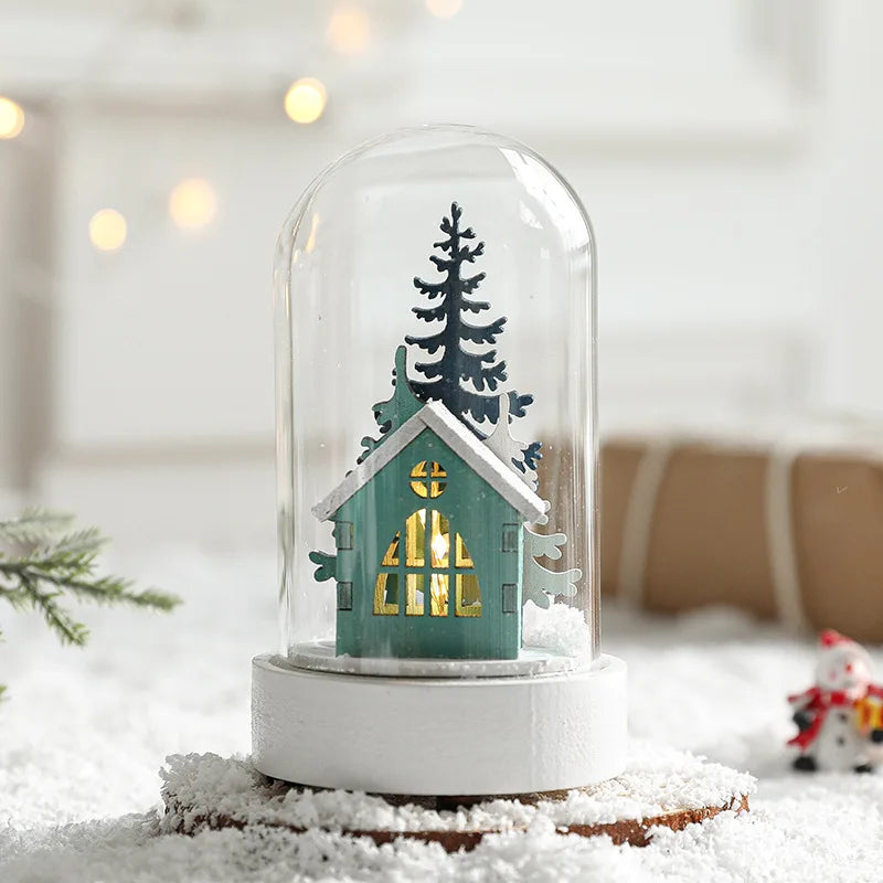 décoration noël miniature maison verre animaux sapin cadeaux lettres noel base plate