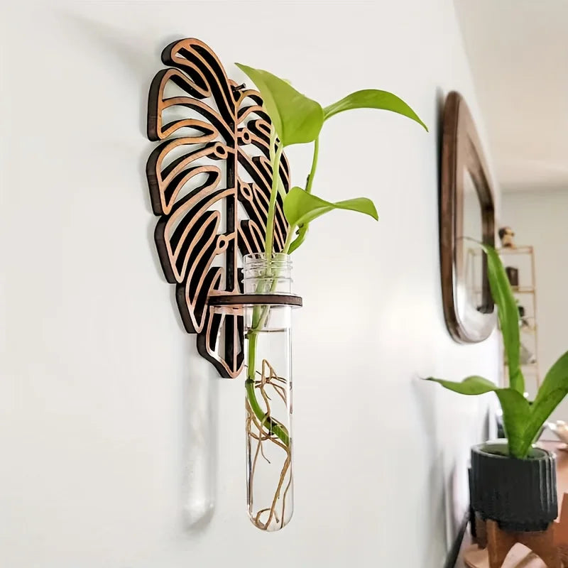 support mural plante bois feuille transparent vase moderne naturelintérieur decoration ajouré