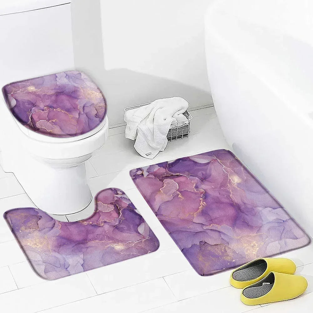 tapis toilette moderne marbre abstrait bleu vert violet non glissant salle bain ensemble pièces