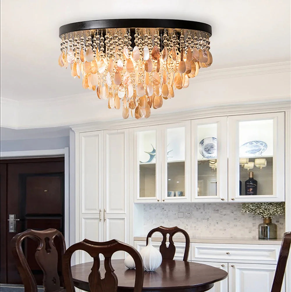lampe cristal doré élégante coquillage translucide classique salon chambre