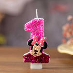 bougies numérotées minnie rose pâle rose brillant blanc paillettes personnages animés opaques thématiques anniversaire