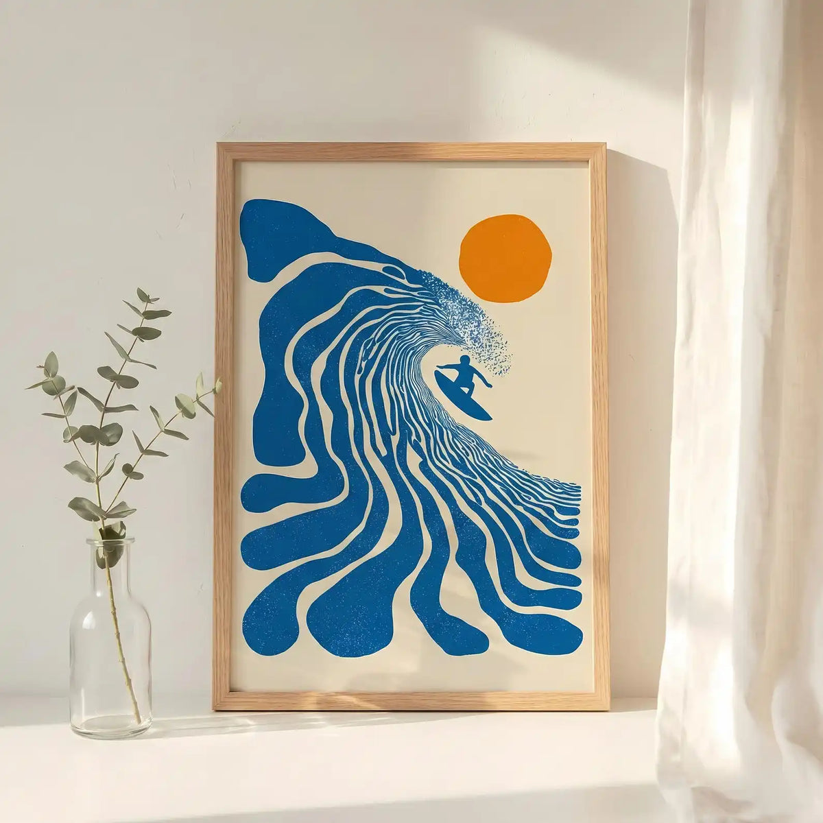 affiche moderne toile vague stylisée soleil bleu beige orange sans cadre salon chambreDecorationAbstractWaveDesignImpressionCanvasVerticalRectangle