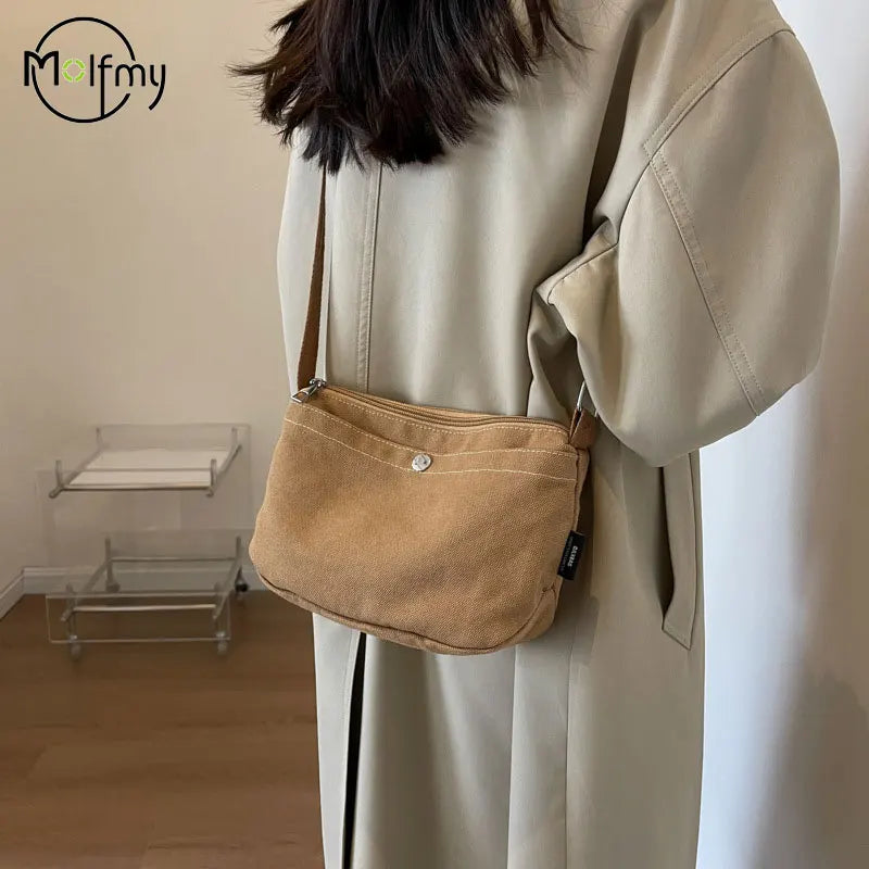 sac bandoulière toile vintage unisexe beige casual fermeture éclair sac messager sac shopping sac