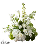 Décoration florale arché vert blanc mariage romantique extérieur classique artificielle feuillets suspension table événement