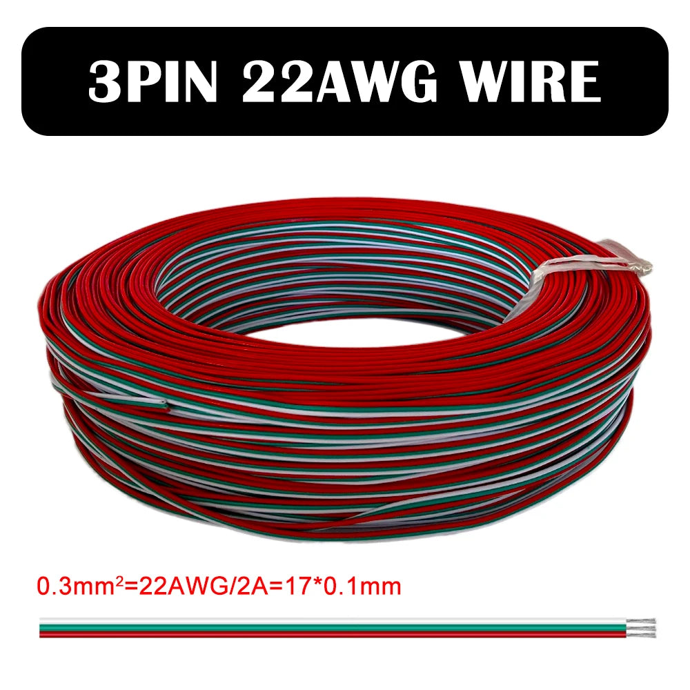 câble électrique flexible led 22awg 1m 5m 10m 2pin 3pin 5pin 6pin rouge blanc