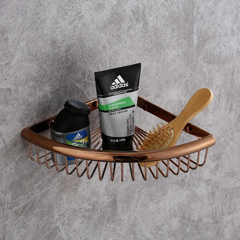 panier d'angle salle bain or rose chrome fileté moderne vis fixation produits