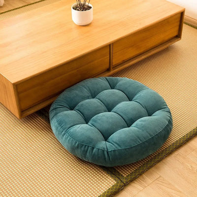 Coussin de sol rond épais en velours côtelé jaune pour salon