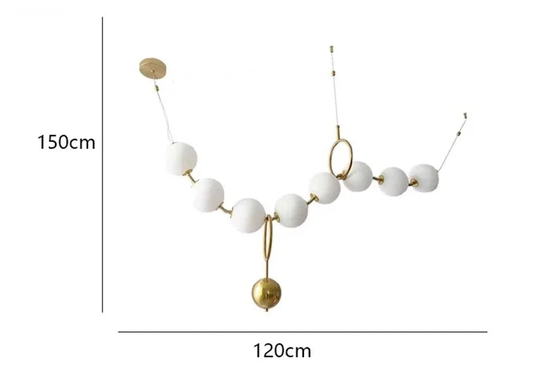 suspension lumineuse moderne boules sphériques blanc doré opaques chaînes