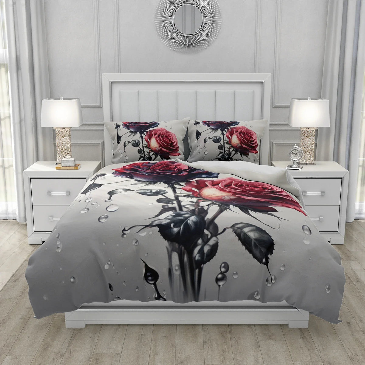 Ensemble housse de couette et taie d'oreiller floral 3D 260x240