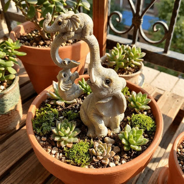 statue éléphant résine ornement décoration intérieure plantes pot artisanat suspendu gris clair texturé decorative