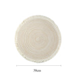 tapis table rond franges tissées beige blanc moderne respectueux environnement