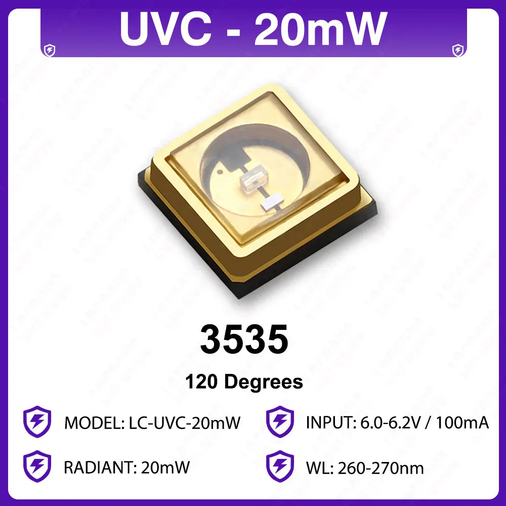 lampe uv diode 260nm 280nm 300nm or noir moderne technologique purification air eau sterilisation