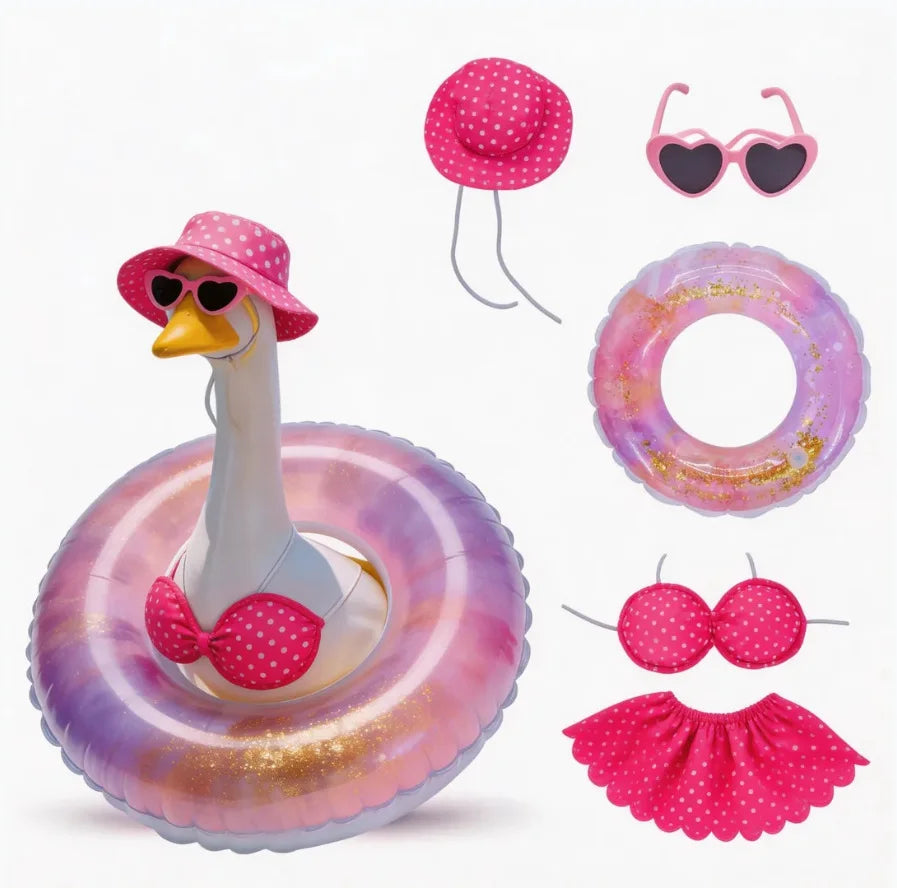 bouée piscine pastelle bikini chapeau nœud papillon été rouge vert blanc