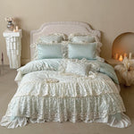 ensemble literie coton dentelle florale taies d'oreiller couverture romantique vintage shabby chic blanc cassé